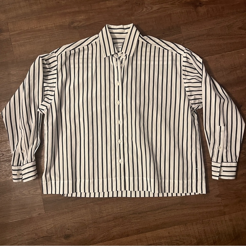 Closed Striped Cropped Button Down Blouse Ivory B… - image 2